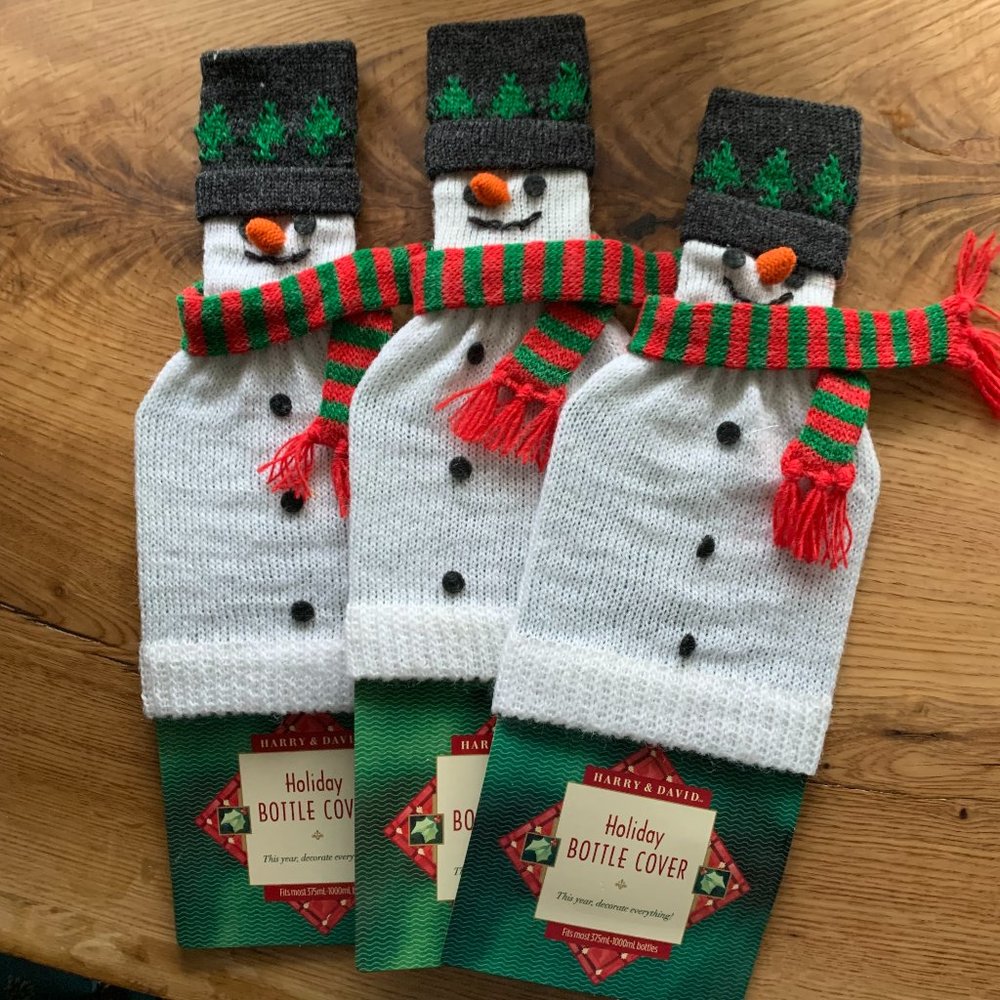 3 Harry & David Snowman Bottle Covers - NWT - Fits most 375 ml-1000 ml bottles